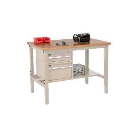 Global Equipment 48 x 30 Production Workbench - Shop Top Square Edge - Drawers   Shelf - Tan 319285TN